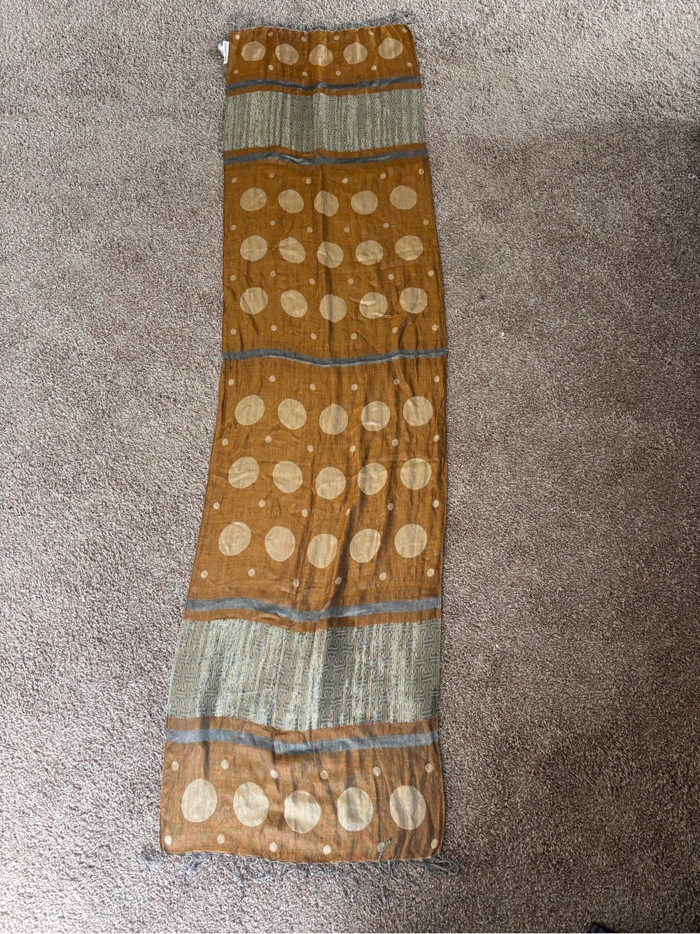 Coldwater Creek Mustard Yellow and Cream Dot Print Long Scarf